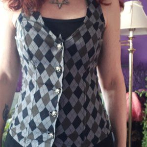 Argyle Goth Lace Up Halter Vest Tripp